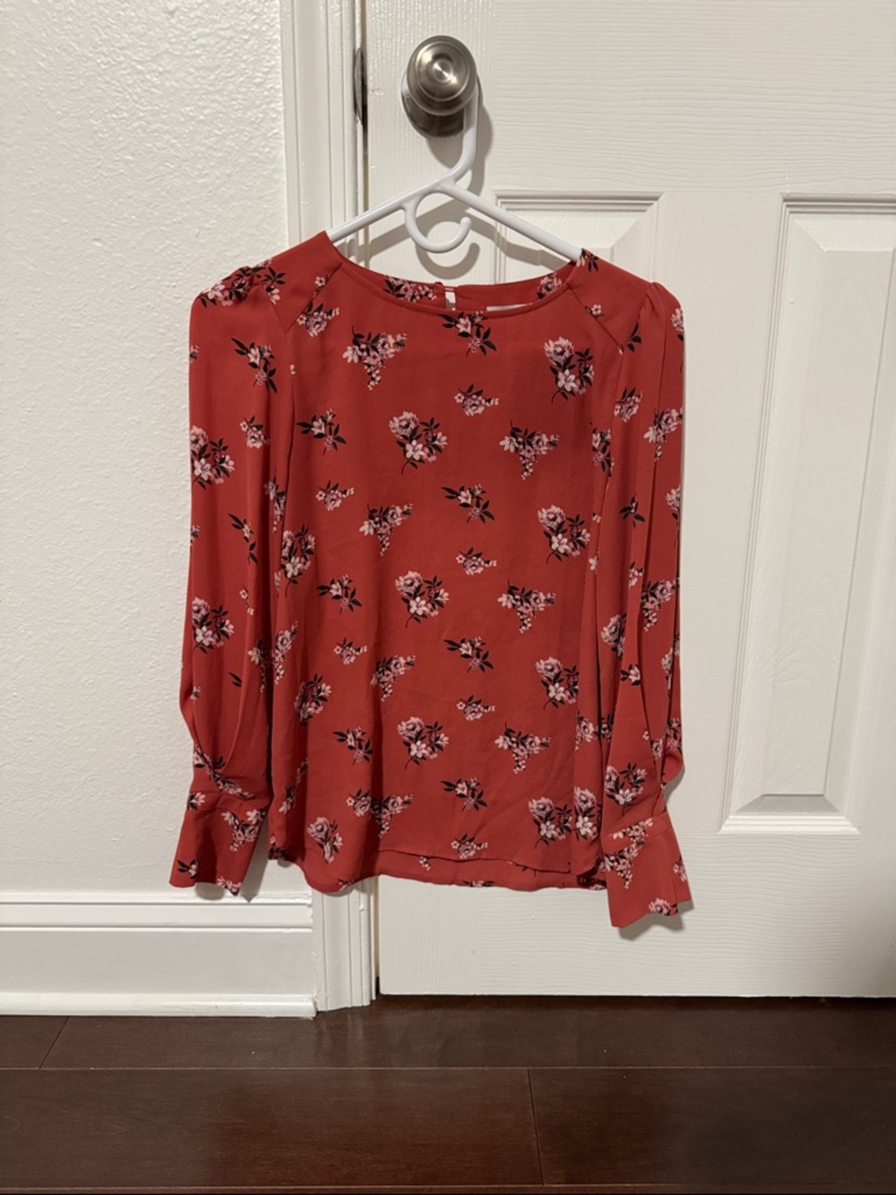 LOFT Rust Floral Long-Sleeve Blouse